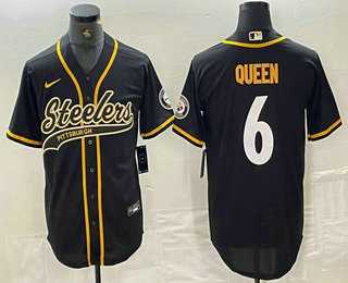 Men's Pittsburgh Steelers #6 Patrick Queen Black With Patch Cool Base Stitched Baseball Jersey,We sell and wholesale Men's Pittsburgh Steelers #6 Patrick Queen Black With Patch Cool Base Stitched Baseball Jersey on line form chian!